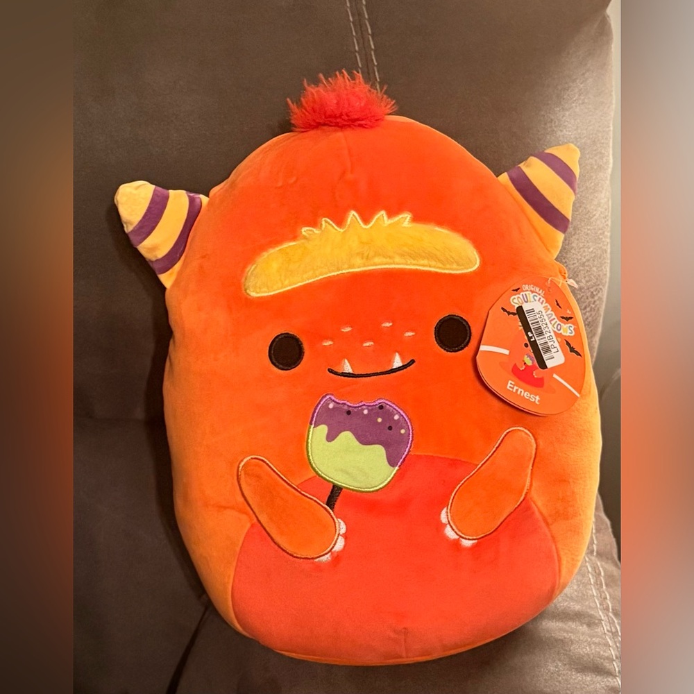 Ernest Squishmallow Monster with Candy Apply Plush Super soft Brand new.12”
